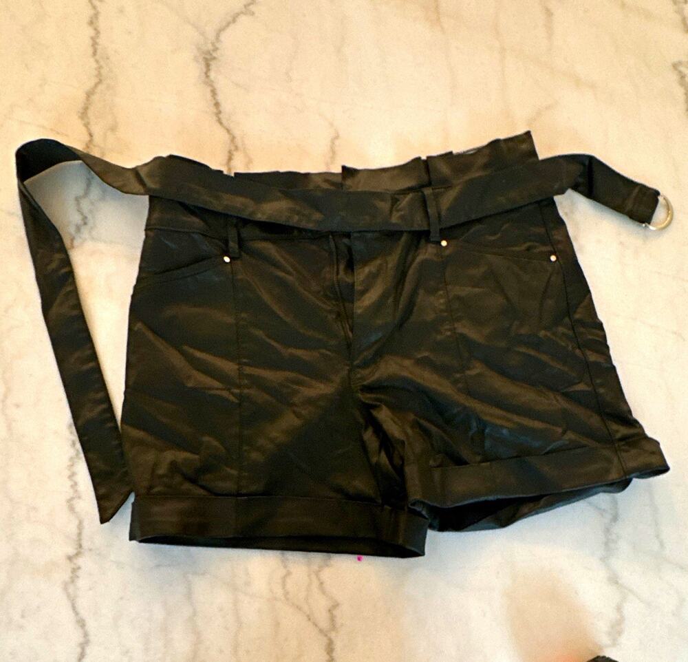 White House Black Market High Rise Paperbag Shorts Black 12 5" 0045